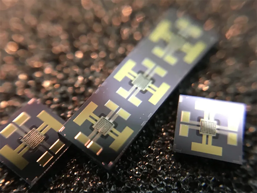 A close-up image of an oxygen sensor on a chip